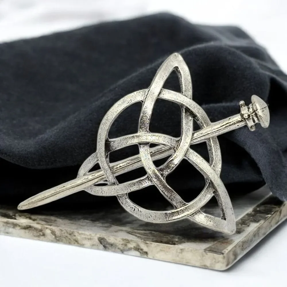 Silver Celtic Knot Hair Pin Triquetra Irish Viking Stickpin Barrette Accessories